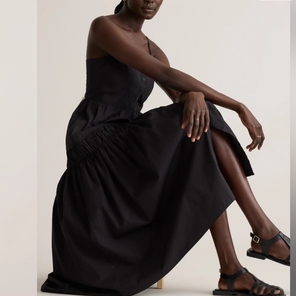 NWT QUINCE women's 100% organic cotton poplin spaghetti strap maxi dress black - Picture 3 of 9